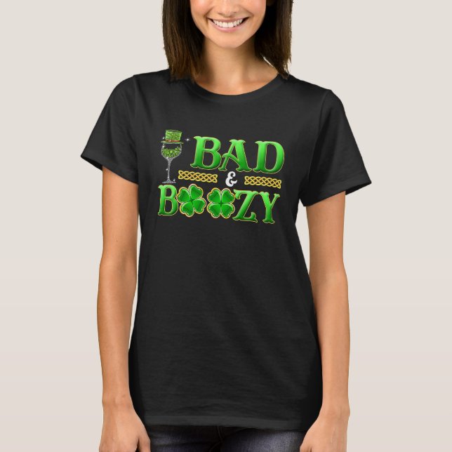 Dålig Och Berusad Irländsk Leprechaun Vin Shamrock T Shirt (Framsida)
