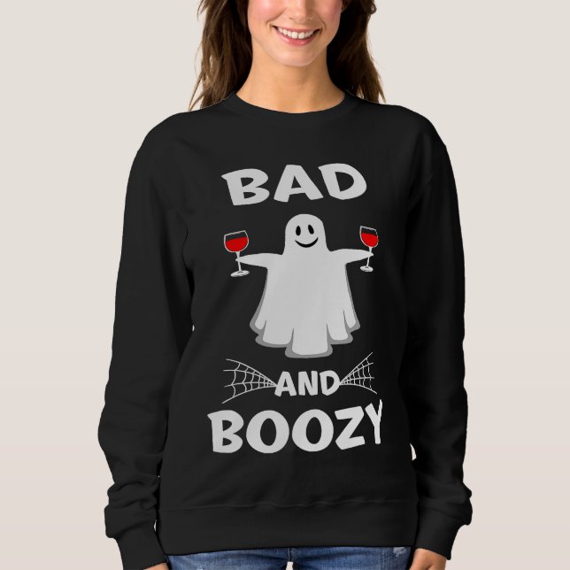 Dålig Och Berusad Spöddryck på Halloween T Shirt (Framsida)