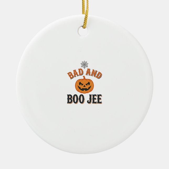 Dålig Och Boo Jee Halloween Pumpa Grafisk_1 Julgransprydnad Keramik (Framsidan)