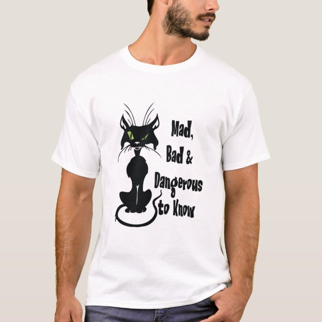 Dålig och farlig för knä, svart katt t shirt (Framsida)