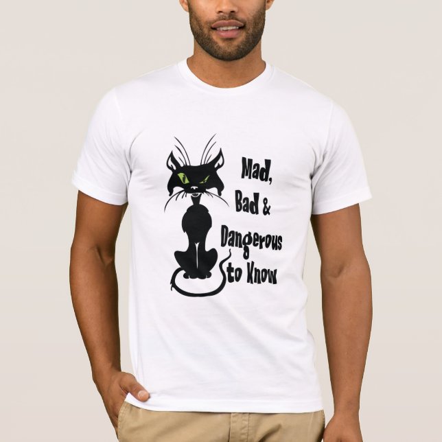 Dålig och farlig mot knut, svart katt t shirt (Framsida)