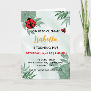 Dålig röd polka dot Ladybug löv-djungel Birthday Inbjudan