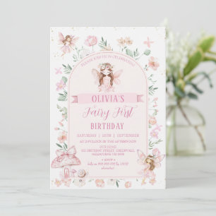 Dålig Rosa Arch Fairy First Birthday Birthday Inbjudningar