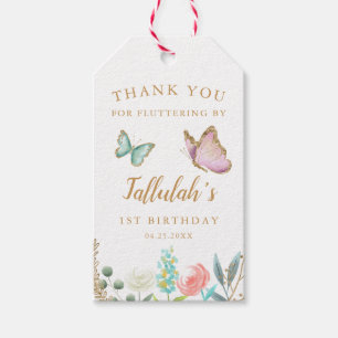 Dålig Rosa Butterfly Barn Birthday-förmån Presentetikett
