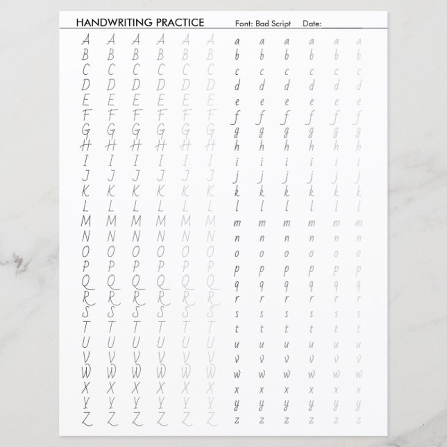 Dålig skrift Handstilsövning Alfabet Blad (Framsida)