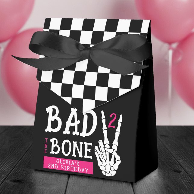 Dålig till benet skelett rosa 2-års födelsedagsfes presentaskar (Skapare uppladdad)
