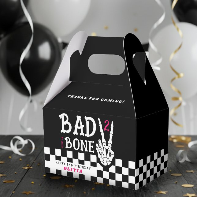 Dålig till benet skelett rosa 2-års födelsedagsfes presentaskar (Bad 2 the Bone Skeleton Pink 2nd Birthday Party Favor Boxes
)