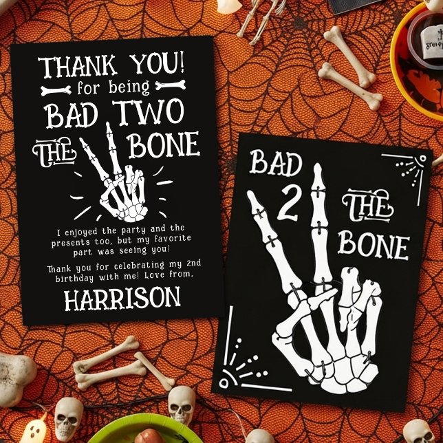 Dålig till bones! Halloween 2-års födelsedag Tack Kort (Skapare uppladdad)