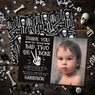 Dålig till bones! Halloween 2-års födelsedagsfoto Tack Kort
