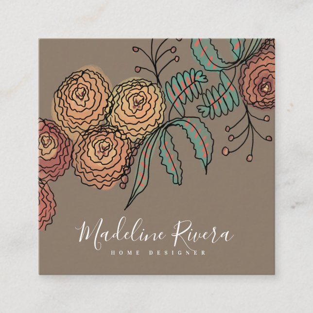 Dåliga Blommigtar utandningspåsar Greenery Designe Fyrkantigt Visitkort (Framsida)