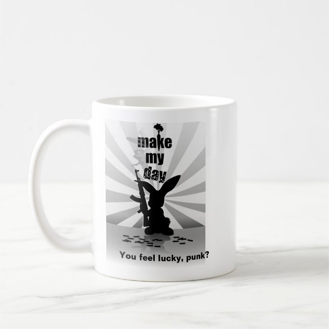 Dåliga-Röv kanin med gevärkaffemuggen Kaffemugg (Vänster)