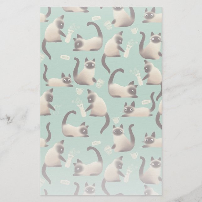 Dåliga siamesiska katter som knackar Saker över Brevpapper (Framsida)