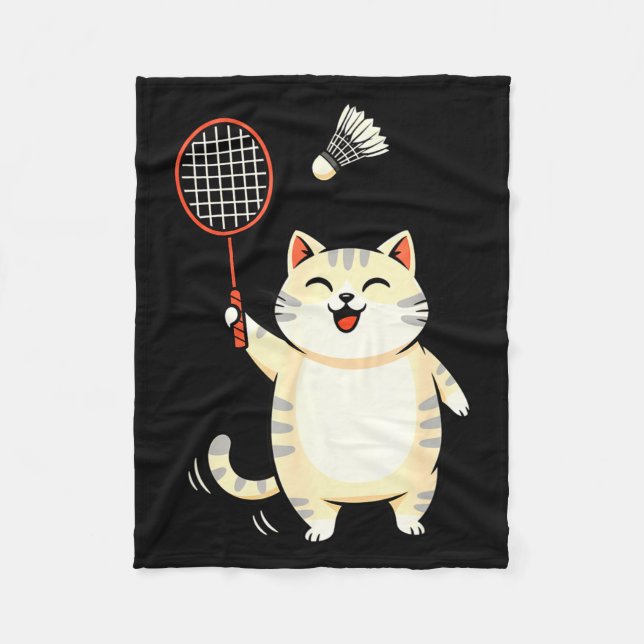 Dåligminton Katt Tecknad Konst, Rolig Katt Design  Fleecefilt (Framsidan)