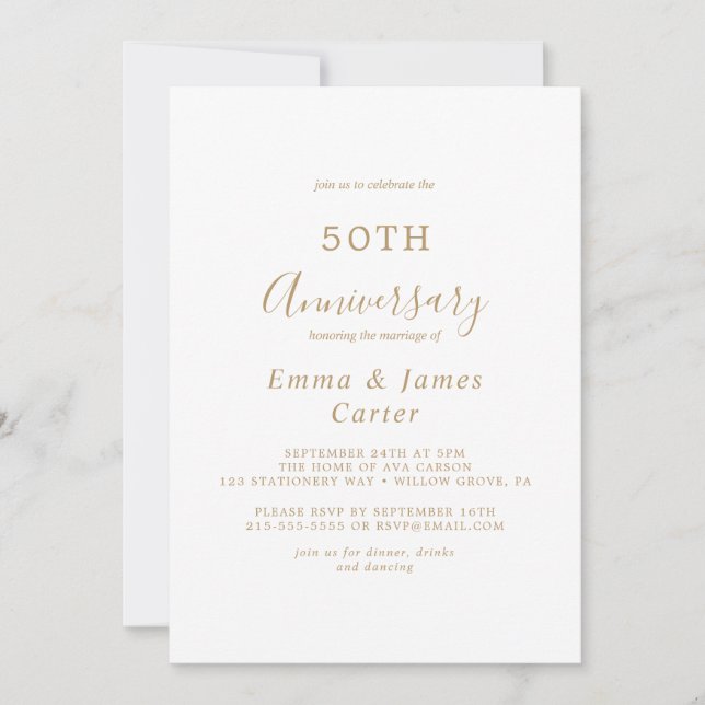 Dåligt 50:e Bröllop-årsdagen av Guld-calligrafin Inbjudningar (Framsida)