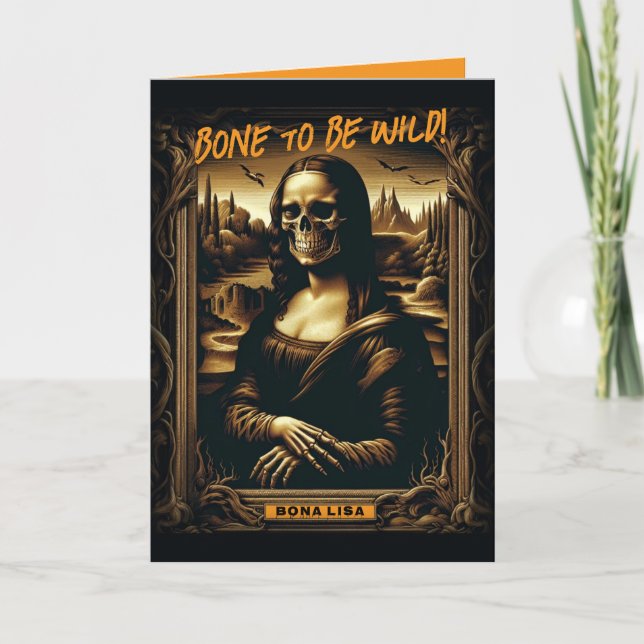 Dåligt för benet Mona Lisa Skeleton Halloween Kort (Framsida)