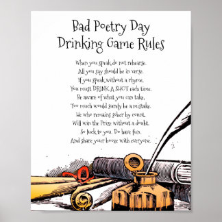 Dåligt poetry Day, roligt att dricka spel Regler D Poster