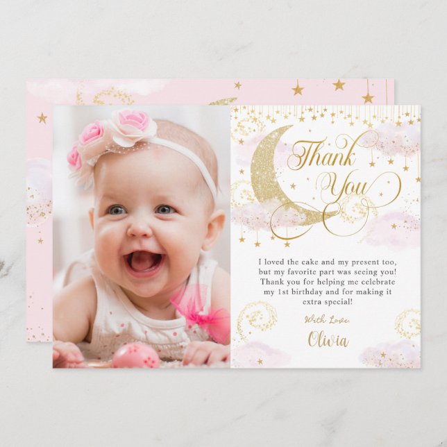 Dåligt skrynklingsfoto med liten stjärna Rosa föde Tack Kort (Fram/baksida)