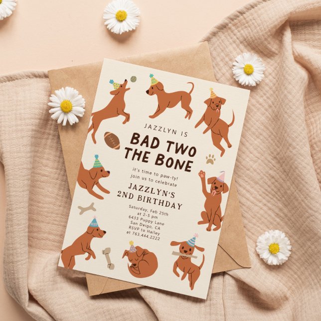 Dåligt två ben Hundar 2:a födelsedagen Party Inbjudningar (Skapare uppladdad)