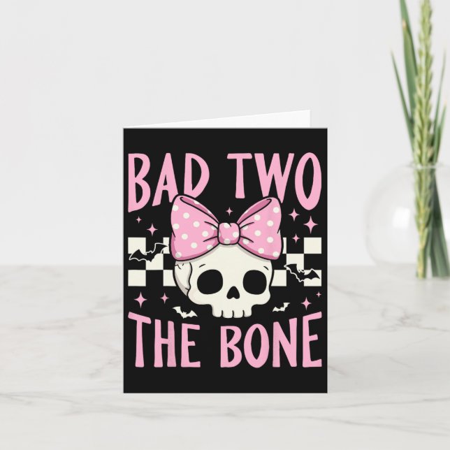 Dåligt två benskullen med Rosa Bow för Halloween Kort (Framsida)