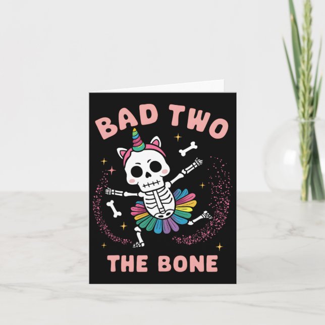 Dåligt två Bone Halloween Birthday 2:a födelsedage Kort (Framsida)