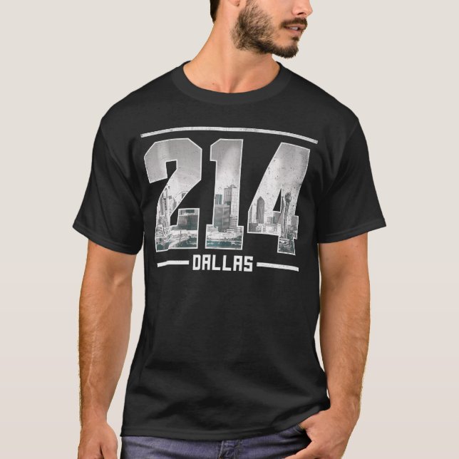 Dallas 214 Area Code Texas Skyline T Shirt (Framsida)