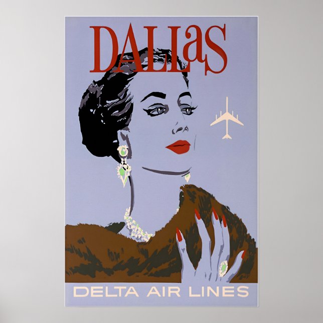 Dallas Art Texas Tryck Delta Airlines Resa Poste (Framsidan)