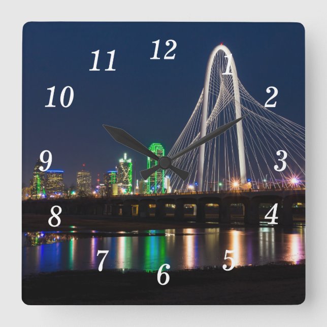 Dallas Bridge View Wall Clock Fyrkantig Klocka (Framsida)