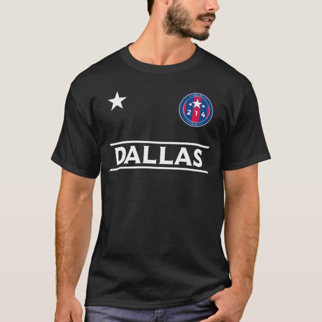 Dallas City 214 Round Badge med Stars - Texas Des T Shirt (Framsida)