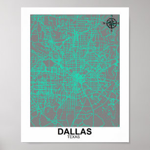 Dallas City Karta Poster
