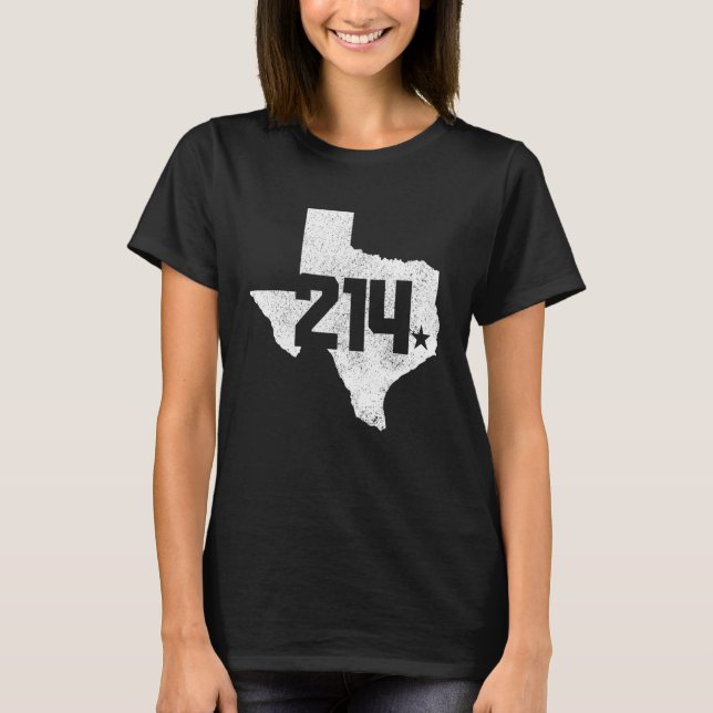Dallas County 214 Area Code Texas State Karta Prid T Shirt (Framsida)