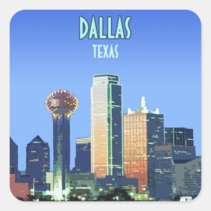 Dallas Downtown Texas Vintage Fyrkantigt Klistermärke