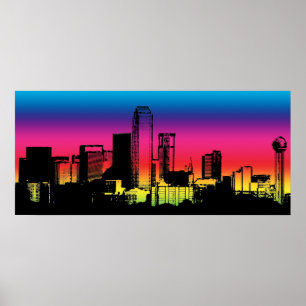 Dallas Färg Skyline Poster