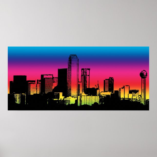 Dallas Färg Skyline Poster (Framsidan)
