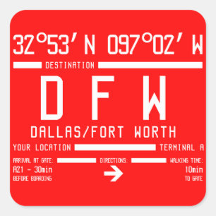 Dallas/Fort Worth Internationell flygplatskod Fyrkantigt Klistermärke