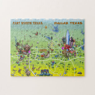 Dallas Fort Worth tecknadkarta Pussel