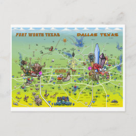 Dallas Fort Worth tecknadkarta Vykort