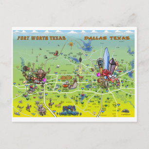 Dallas Fort Worth tecknadkarta Vykort