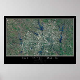 Dallas Fort Worth Texas från Space Satellite Karta Poster