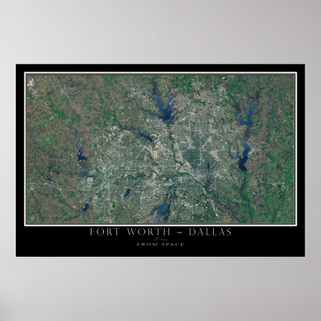 Dallas Fort Worth Texas från Space Satellite Karta Poster (Framsidan)