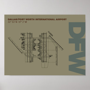 Dallas/Ft. Poster av DFW-diagram (Worth Airport)