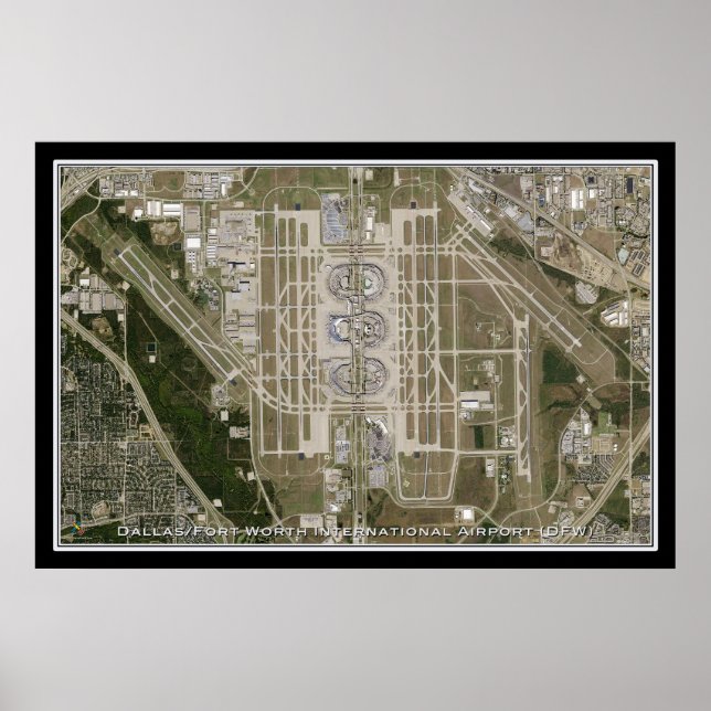 Dallas - Ft Worth Intl Airport Texas Satellite Kar Poster (Framsidan)