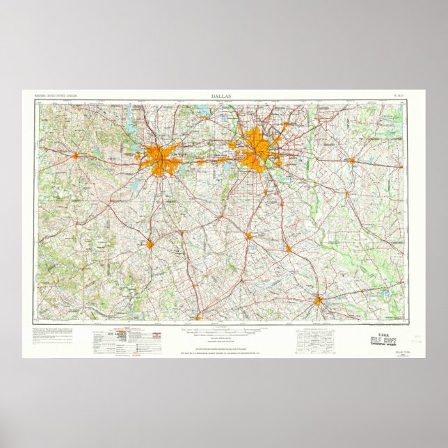 Dallas Ft Worth Topo Karta Poster (Framsidan)