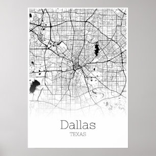 Dallas karta - Texas - stadskartaaffisch Poster
