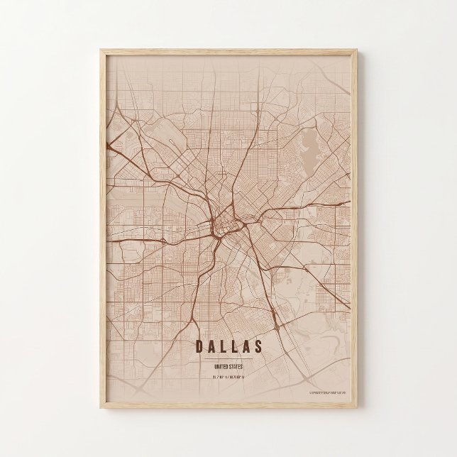 Dallas Map Print Copper Texas Poster Wall Art (Skapare uppladdad)