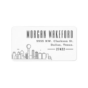 Dallas Modern Deco Skyline Large Adressetikett
