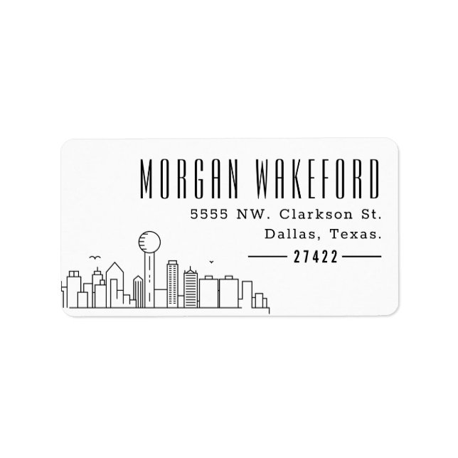 Dallas Modern Deco Skyline Large Adressetikett (Framsidan)