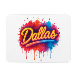 Dallas Neon Street Art Stänk - Retro Vibrant City Magnet