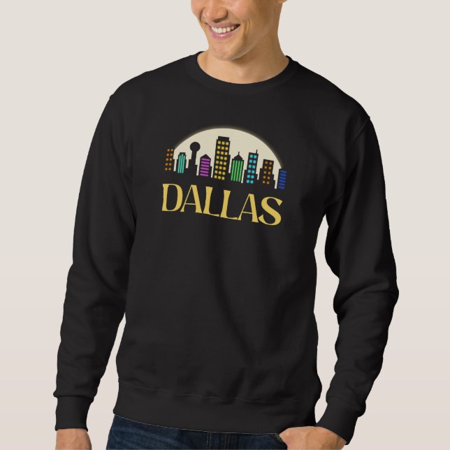 Dallas Night Skyline Design för stolt Dallasite Lång Ärmad Tröja (Framsida)