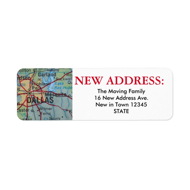 Dallas Ny adress Label Returadress Etikett (Framsidan)