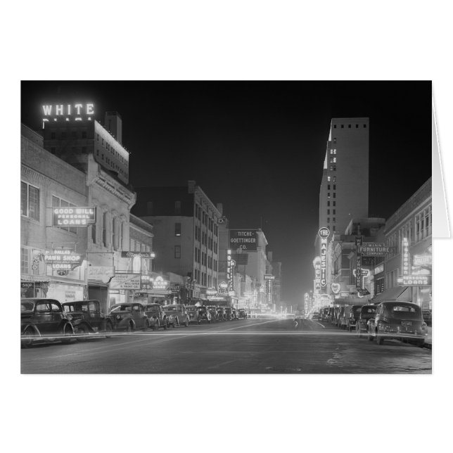 Dallas på natten, 1942 hälsningskort (Framsidan Horizontal)